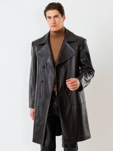 Двубортный мужской кожаный плащ премиум класса Чикаго, коричневый, размер 46, артикул 28801-0