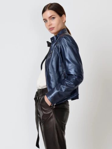 Кожаный комплект женский: Куртка 399 + Брюки 05, синий/черный, р. 44, арт. 111176-4