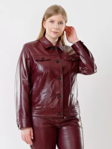 Кожаный комплект женский: Куртка 3008 + Брюки 02, бордовый, р. 48, арт. 111223-3