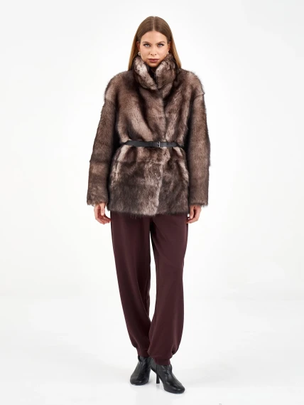 Короткая женская дубленка 2072, cерая, размер 42, артикул 64960-0