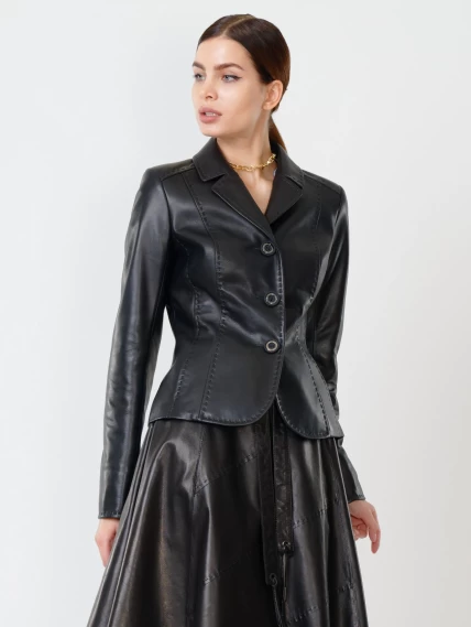 Кожаный костюм женский: Пиджак 316рс + Юбка 01рс, черный, размер 44, артикул 111150-3