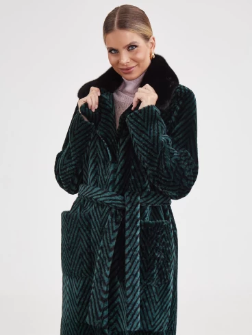 Двустороннее женское пальто с воротником из мехом норки премиум класса 2003, зеленое, размер 46, артикул 25480-3