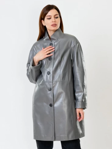 Кожаное пальто женское 378, серое, размер 50, артикул 91120-5