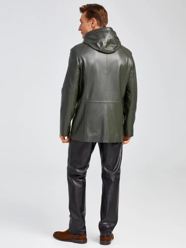 Удлиненная мужская кожаная куртка с молниями YKK премиум класса 552, оливковая, размер 48, артикул 28892-4