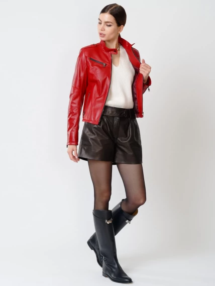 Кожаный комплект женский: Куртка 399 + Шорты 01, красный/черный, размер 44, артикул 111207-6