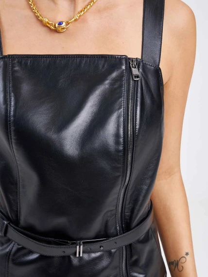 Женский сарафан из натуральной кожи 03, черный, размер 50, артикул 85200-3