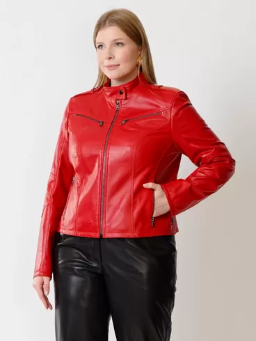 Кожаный комплект: Куртка женская 399 + Брюки женские 04, красный/черный, р. 46, арт. 111229-5