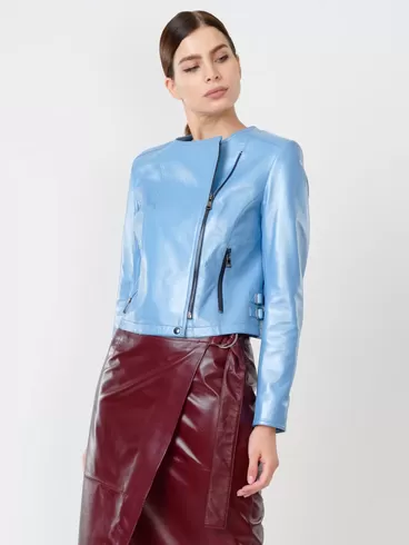 Кожаный комплект женский: Куртка 389 + Юбка-миди 07, голубой/бордовый, р. 42, арт. 111112-4