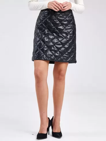 Кожаная юбка стеганная мини премиум класса женская 11, черная, р. 44, арт. 85880-6