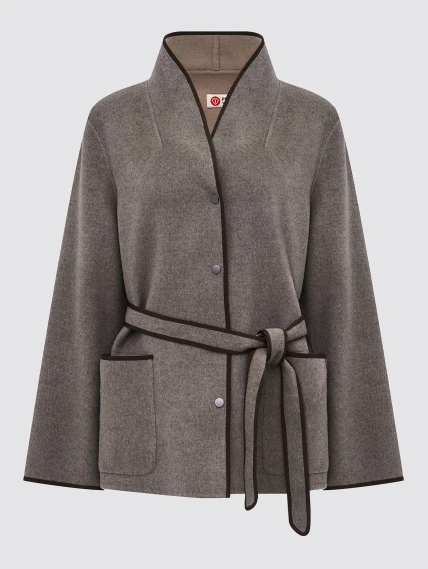 Серо-коричневое полупальто кашемировое женское 1131-70, размер 46, артикул 92600-0
