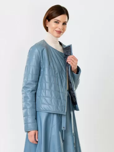 Демисезонный комплект женский: Куртка утепленная 306 + Юбка с поясом 01рс, голубой, р. 46, арт. 111165-4