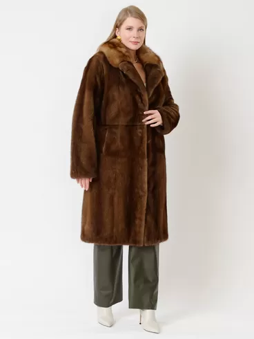 Пальто из меха норки женское 17417ав, коричневое, р. 48, арт. 31370-5