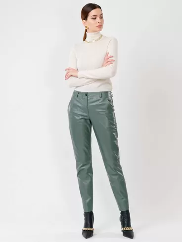 Кожаные зауженные брюки женские 03, из натуральной кожи, оливковые, р. 40, арт. 85260-0