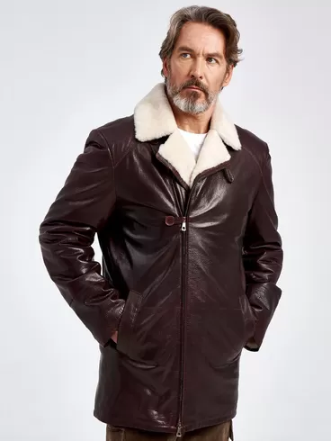 Кожаная куртка зимняя мужская 5449, на подкладке из овчины, коричневая, p. 48, арт. 40620-6