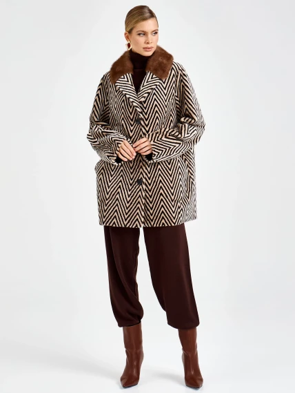 Женская дубленка с норковым воротником 2087, бежевая, размер 48, артикул 92740-4