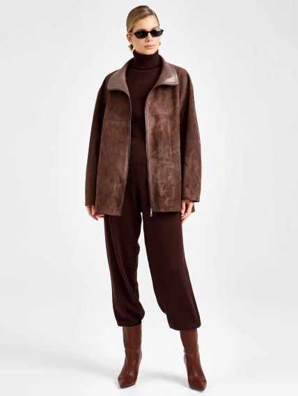 Короткая замшевая женская куртка премиум класса 3090з, коричневая, размер 48, артикул 92450-0