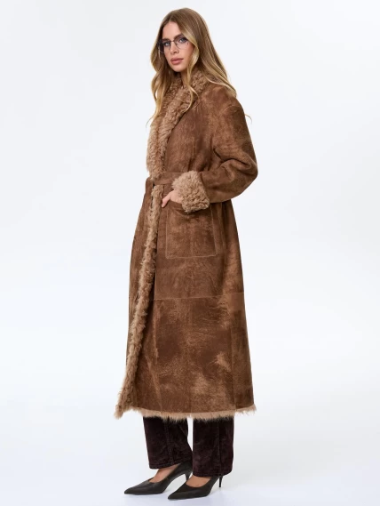 Длинная дубленка из натуральной овчины тиградо для женщин премиум класса 2020, светло-коричневая, размер 50, артикул 62470-4