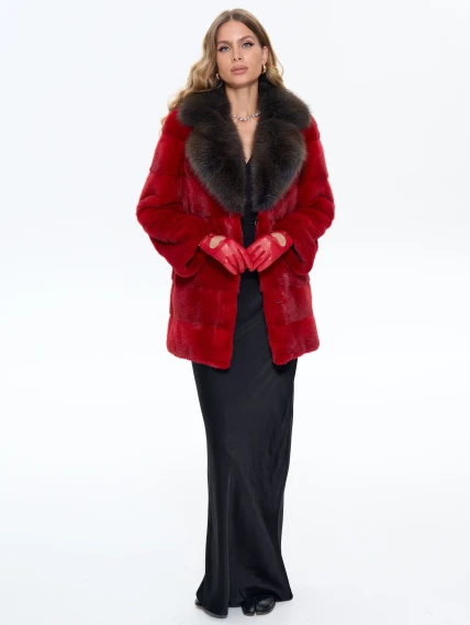 Красная норковая шуба с куницей 2Б, размер 44, артикул 65180-1
