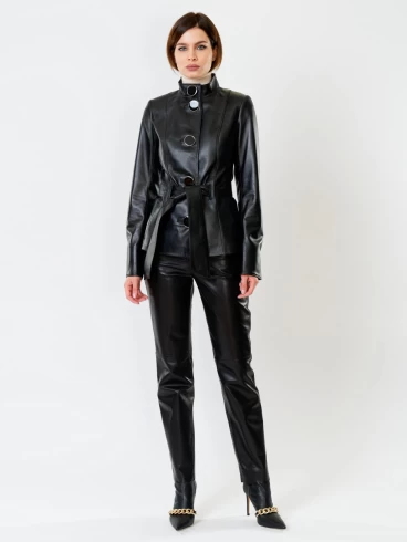 Кожаная куртка женская 334, с поясом, черная, р. 40, арт. 91101-3