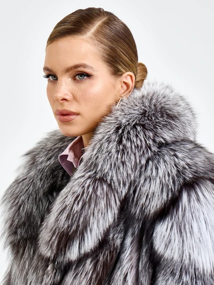 Женская короткая шуба из меха лисы Л1010-1045, серебристо-чёрная, размер 46, артикул 65500-2