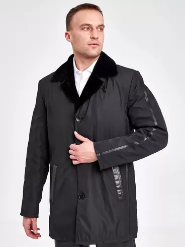 Текстильная куртка зимняя мужская 2352, на подкладке из овчины, черная, р. 50, арт. 40890-0