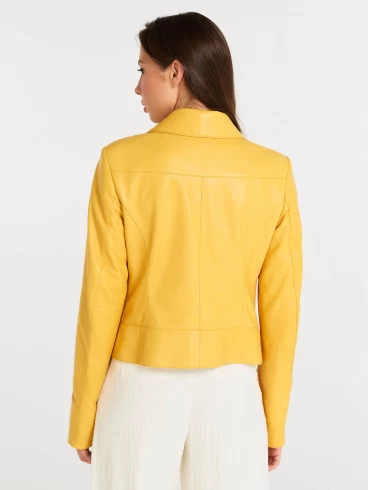 Женская кожаная куртка косуха 3005, желтая, размер 56, артикул 90471-2