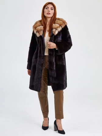 Пальто женское из меха норки с капюшоном 2a(к)-0