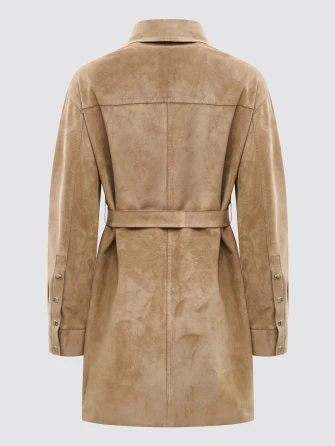 Бежевая женская замшевая куртка премиум класса 3107з-1