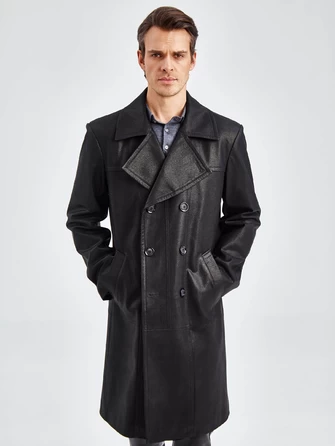 Двубортное мужское кожаное пальто премиум класса Чикаго-1