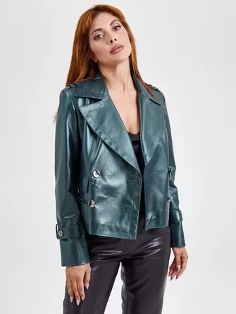 Двубортный кожаный женский пиджак 3014-1