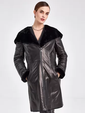 Кожаное пальто зимнее женское 393мех-0