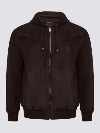 Коричневый замшевый мужской бомбер премиум класса 567з-0