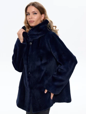 Синяя женская норковая шуба с капюшоном Жанет-1
