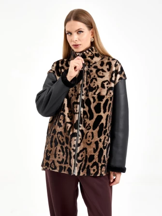 Короткая комбинированная женская дубленка 2076-1