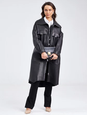 Молодежное женское кожаное пальто на молнии премиум класса 3039-1