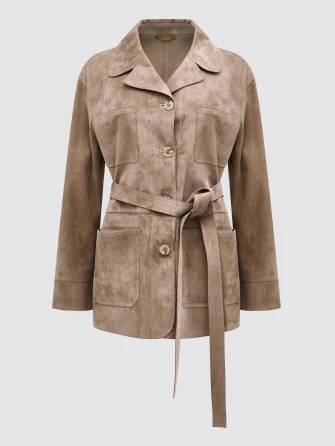 Женская замшевая бежевая куртка пиджак премиум класса 3092з-0