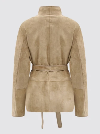 Бежевая женская замшевая куртка премиум класса 3105з-1