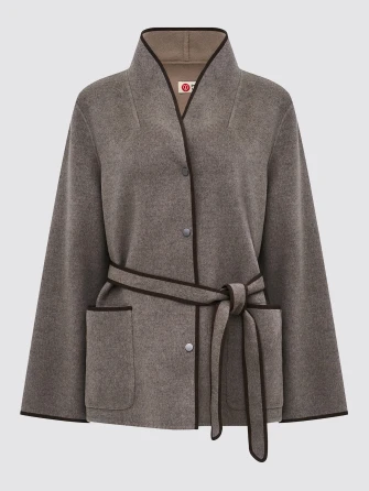 Серо-коричневое полупальто кашемировое женское 1131-70-0