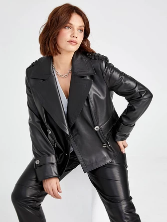 Двубортный кожаный женский пиджак 3014-1