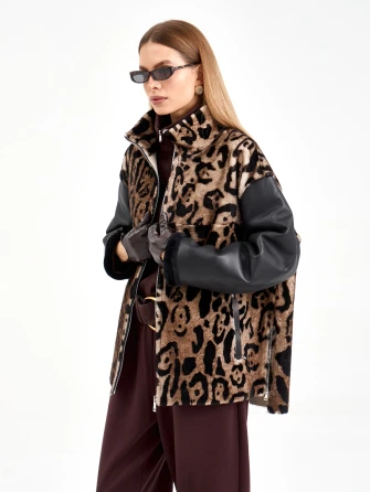 Короткая комбинированная женская дубленка 2076-0