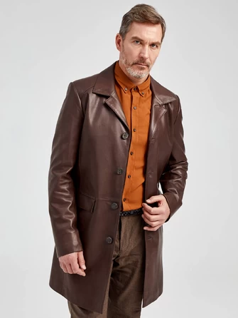 Удлиненный кожаный мужской пиджак премиум класса 539-0
