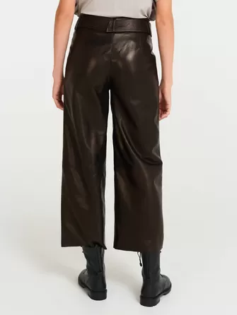 Кожаные укороченные женские брюки из натуральной кожи 05-1