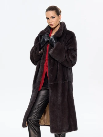 Длинная женcкая шуба  из меха норки Москвичка -1756-0