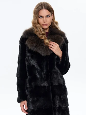 Черная норковая шуба с куницей 2а-0