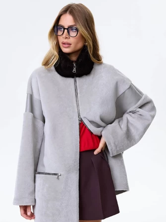 Дубленка на молнии с норковым воротником для женщин премиум класса 2057-0