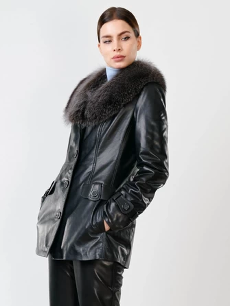 Кожаная утепленная женская куртка с мехом енота 372ш-1