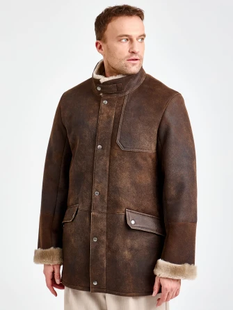 Удлиненная мужская дубленка премиум класса 442-1