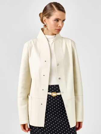 Женская белая кожаная куртка премиум класса 3105-1