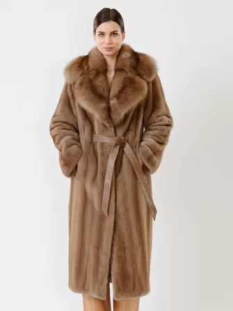 Пальто из меха норки с соболем женское 19009ав-0