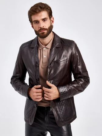Утепленный мужской кожаный пиджак 530ш-0